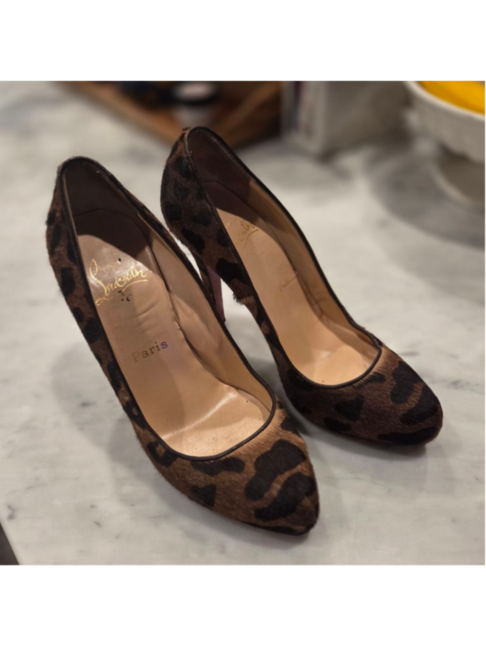 Louboutin Calf Hair Leopard Platform Heels size 38.5 - Picture 3 of 8